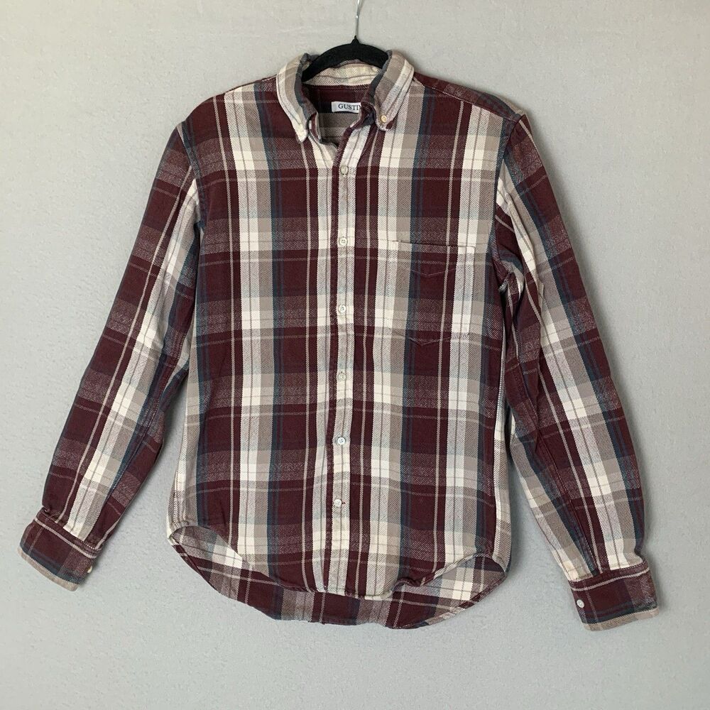 Gustin Flannel Shirt Mens M SL Multi Plaid Long Sleeve Button Down Made In USA